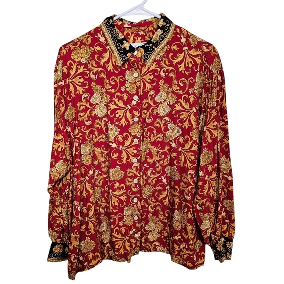 Vintage Button Down Ballon Sleeve Floral Old Money Blouse - Picture 1 of 5